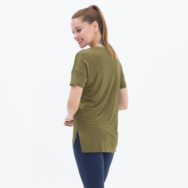 Kadın T-shirt V Yaka 6723 - Yeşil - 2