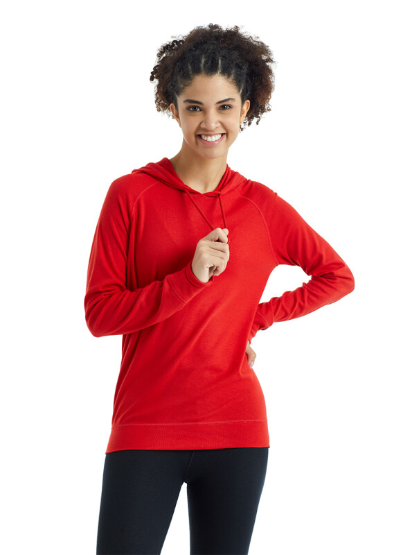 Kadın Termal Kapşonlu Sweatshirt 2. Seviye 5938 - Kırmızı - 1