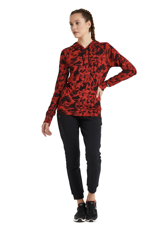 Kadın Termal Kapşonlu Sweatshirt 2. Seviye 6194 - Kırmızı - 9