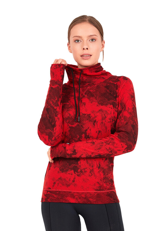 Kadın Termal Sweatshirt 2. Seviye 50454 - Kırmızı Baskılı - 1