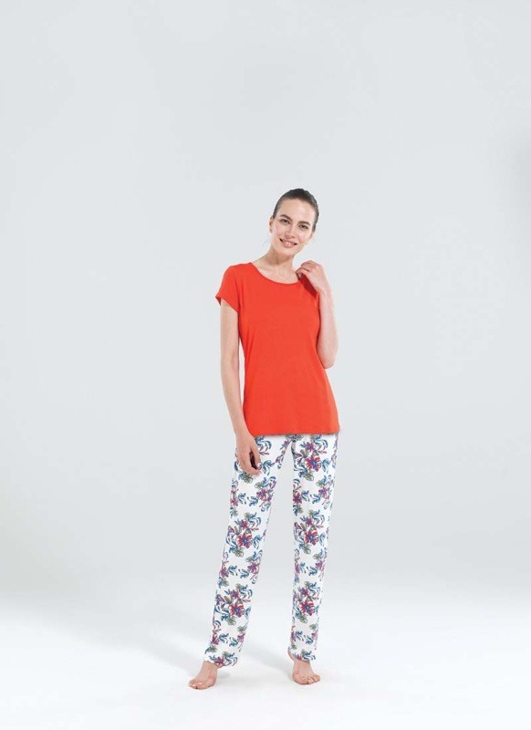 Kadın Uzun Pijama Takımı 50145 - Nar Çiçeği - 1