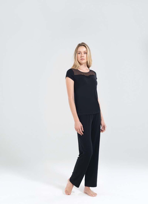 Kadın Uzun Pijama Takımı 50163 - Siyah - 1