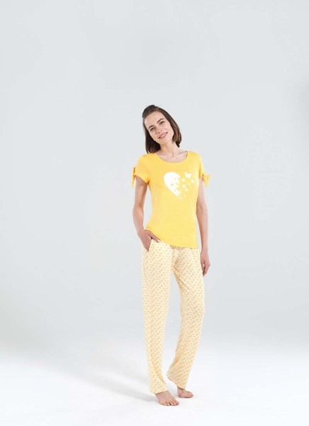 Kadın Uzun Pijama Takımı 50175 - Sarı - 1