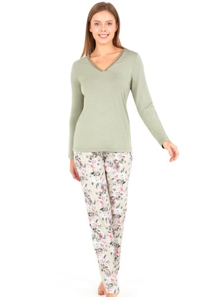 Kadın Uzun Pijama Takımı 50675 - Yeşil - 2