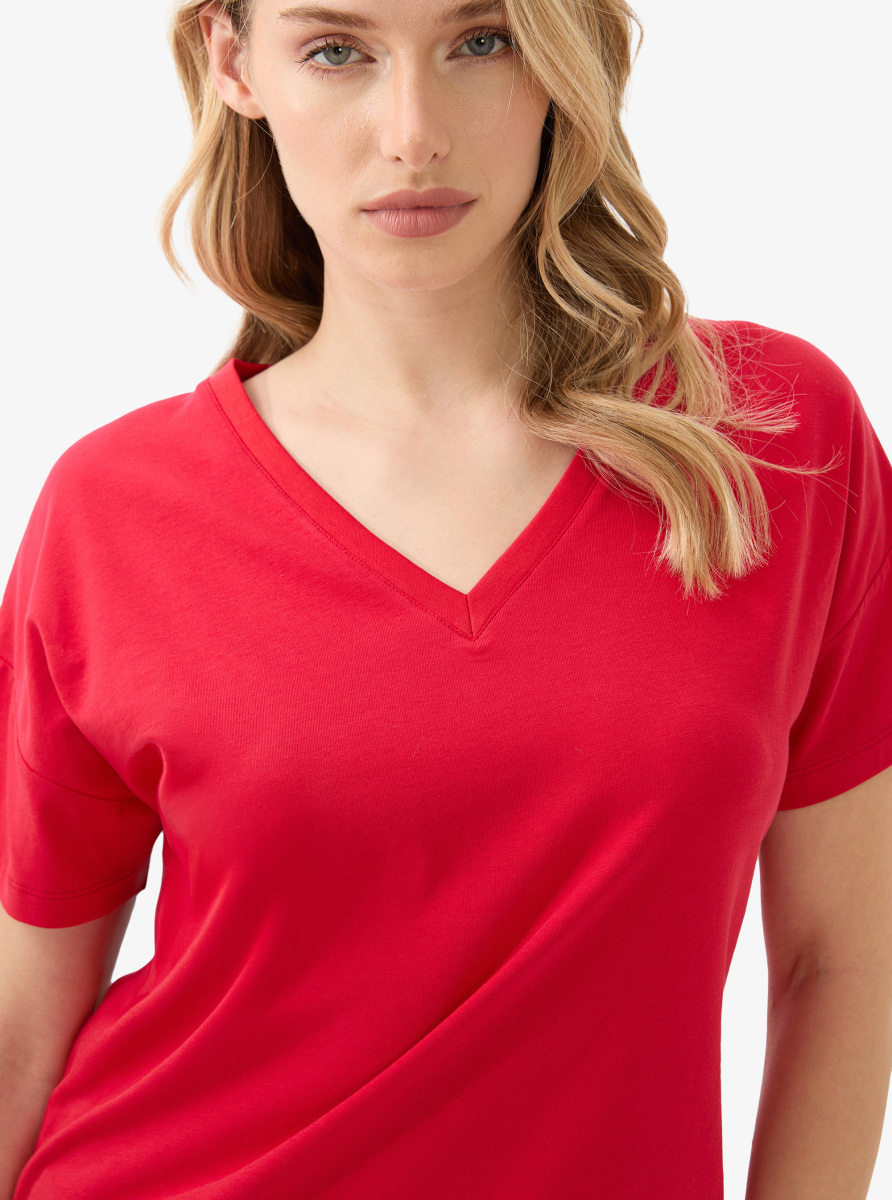 Kadın V Yaka T-Shirt 60584 - Kırmızı - 3