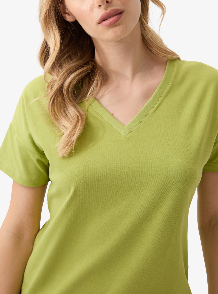 Kadın V Yaka T-Shirt 60584 - Yeşil - 3