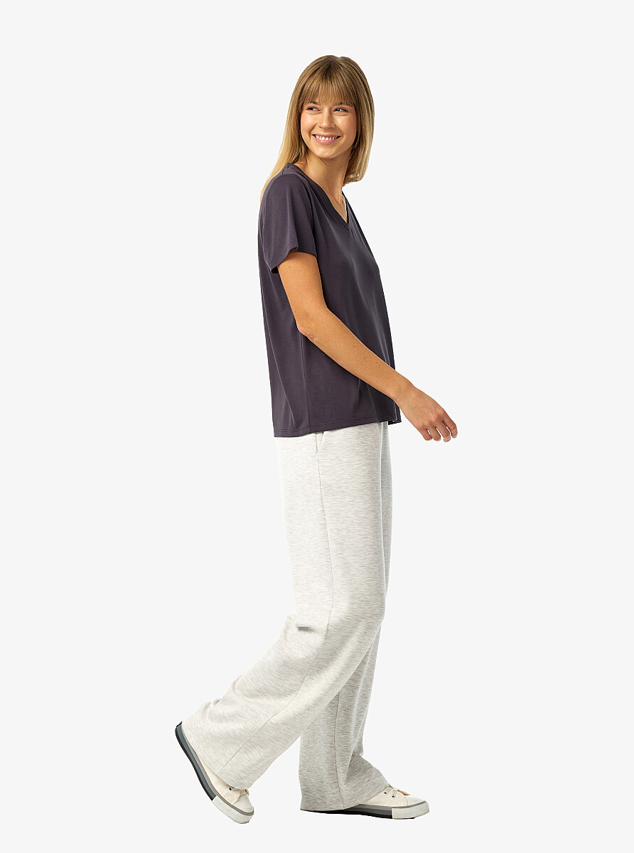 Kadın V Yaka T-Shirt 60671 - Antrasit - 4