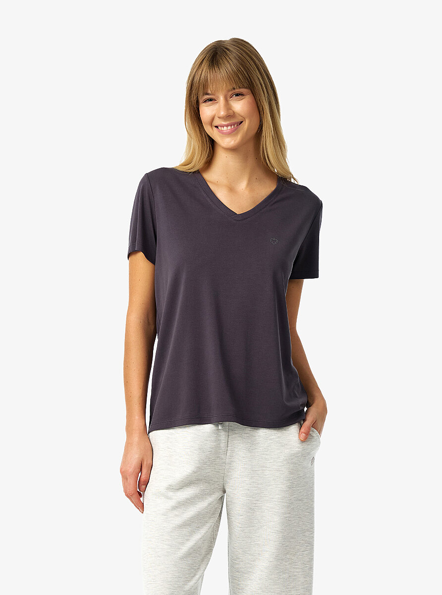 Kadın V Yaka T-Shirt 60671 - Antrasit - 1