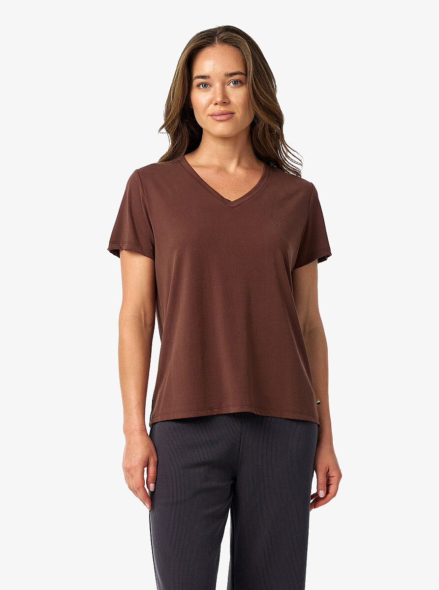 Kadın V Yaka T-Shirt 60671 - Kahverengi - 1