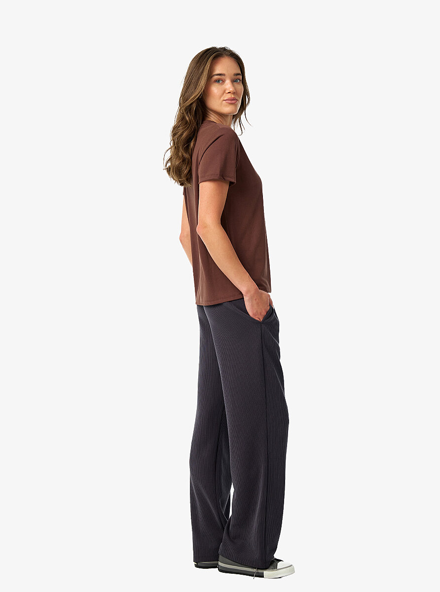 Kadın V Yaka T-Shirt 60671 - Kahverengi - 5