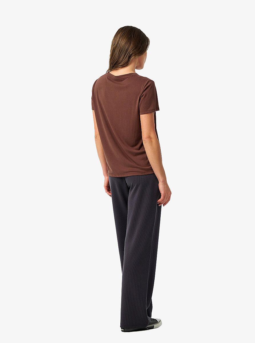 Kadın V Yaka T-Shirt 60671 - Kahverengi - 4