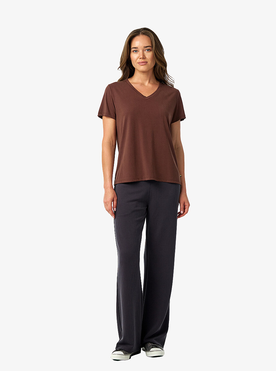 Kadın V Yaka T-Shirt 60671 - Kahverengi - 6