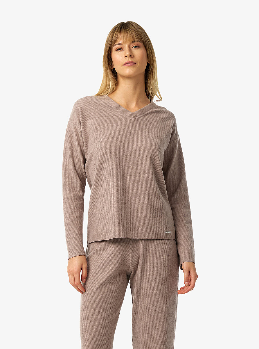 Kadın V Yaka T-Shirt 60692 - Vizon