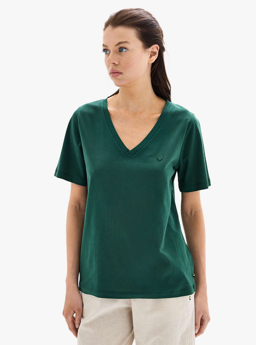 Kadın V Yaka T-Shirt 60629 - Koyu Yeşil - 3