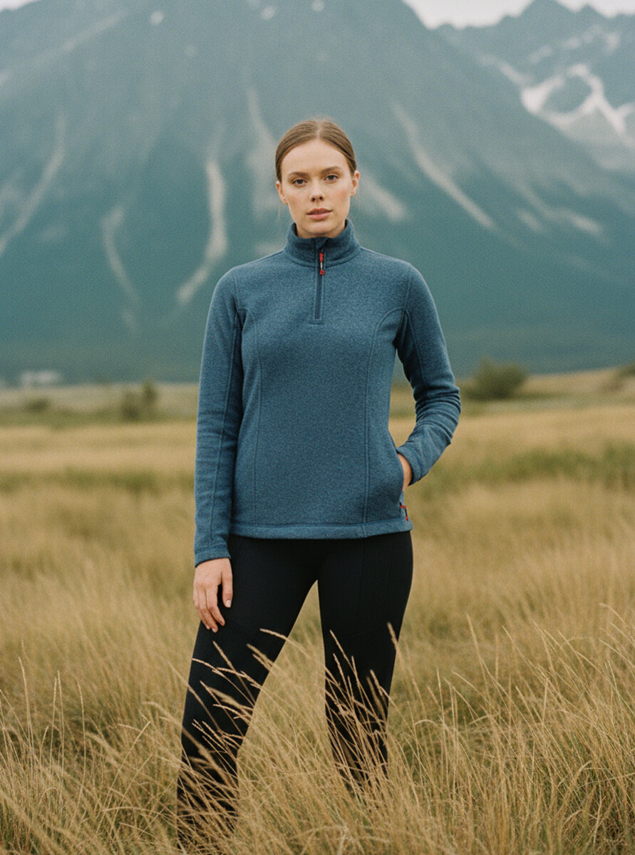 Kadın Fermuarlı Termal Polar Sweatshirt 2. Seviye 50465 - Mavi - 1