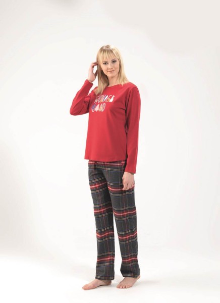 Kadın Yılbaşı Pijama Takımı - 6559 - Kırmızı - 1