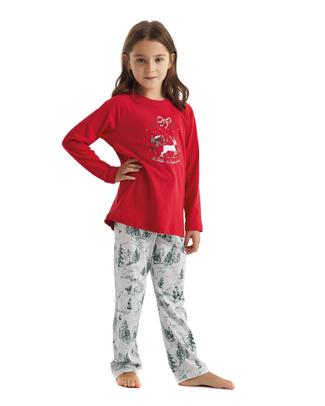 Kız Çocuk Pijama Takımı 51251 - Kırmızı - 1