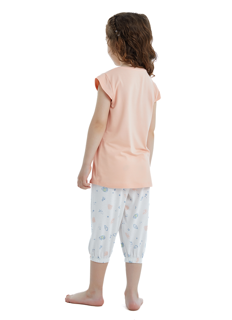 Kız Çocuk Pijama Takımı 51347 - Somon - 2