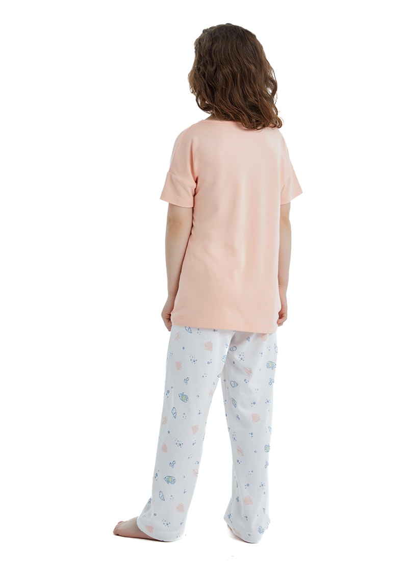Kız Çocuk Pijama Takımı 51348 - Somon - 2