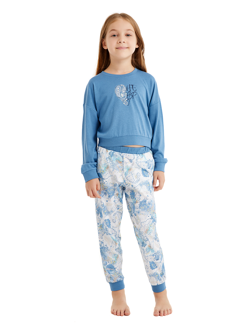 Kız Çocuk Pijama Takımı 51638 - Mavi - Blackspade