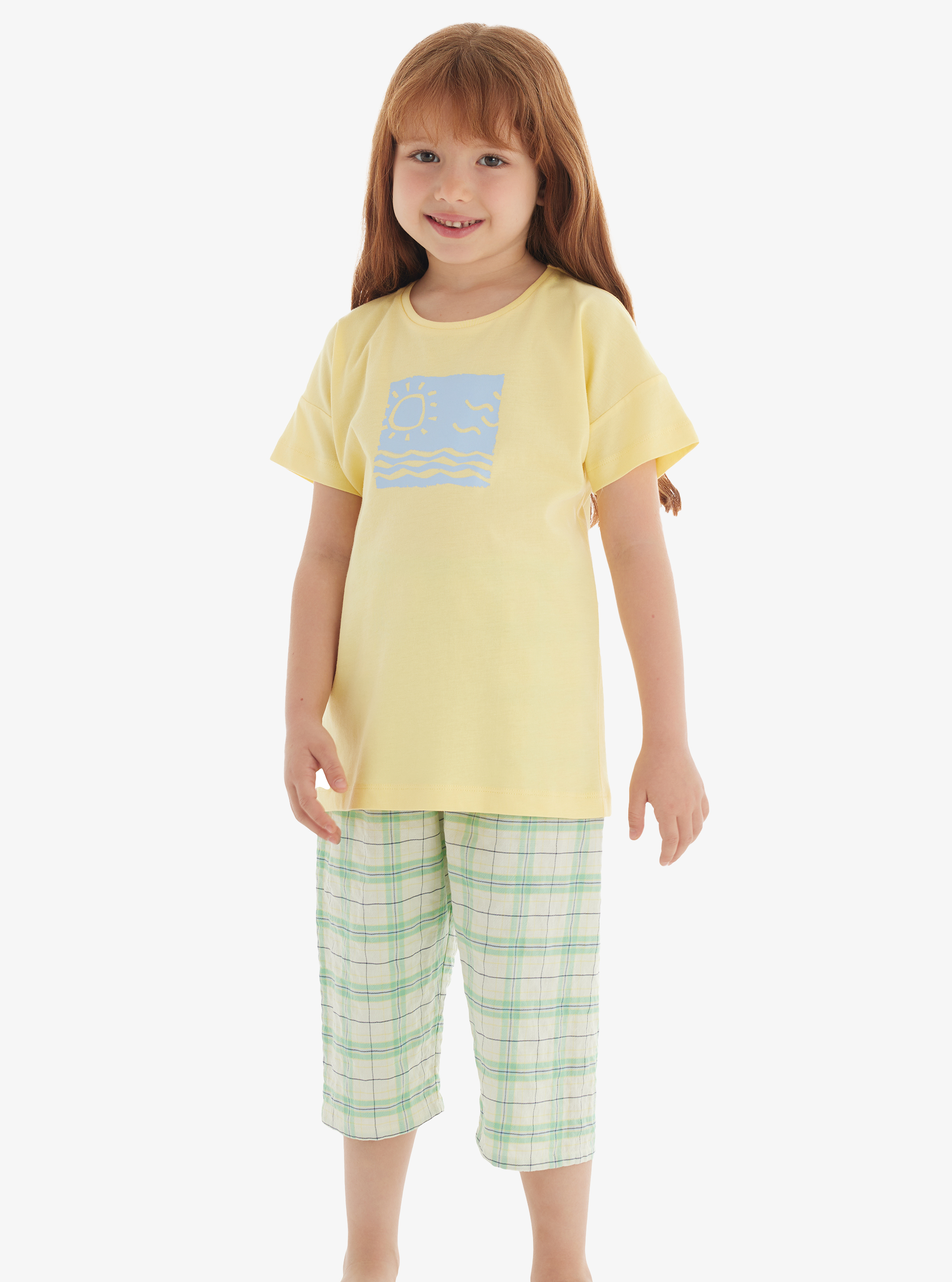 Kız Çocuk Pijama Takımı 60565 - Açık Sarı - Blackspade