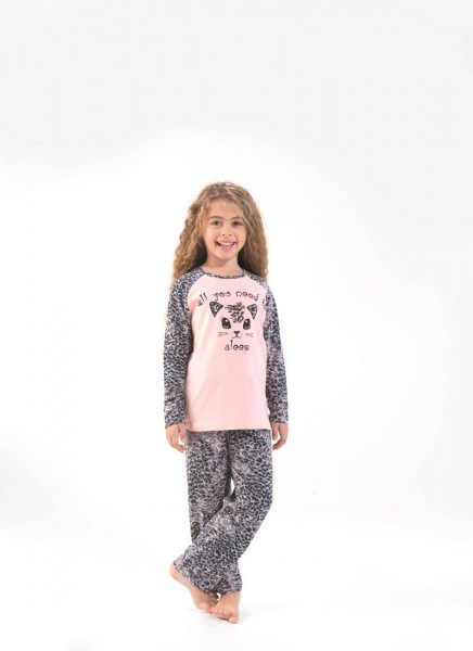 Kız Çocuk Pijama Takımı - 6645 - Pembe - 1