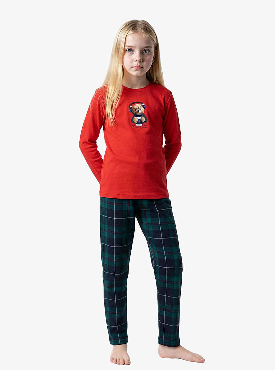 Kız Çocuk Polar Pijama Takımı 52273 - Kırmızı - 1