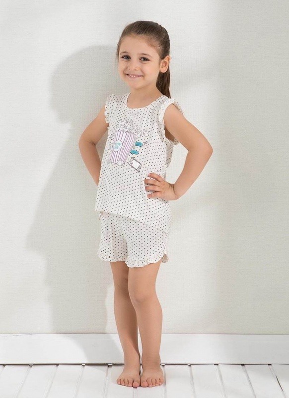 Kız Çocuk Şort Pijama - Set 6296 - Puantiyeli - 1