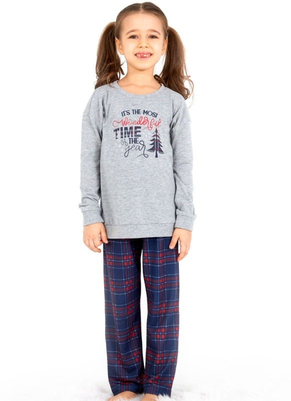Kız Çocuk Uzun Pijama Takımı 50695 - Gri Melanj - 1