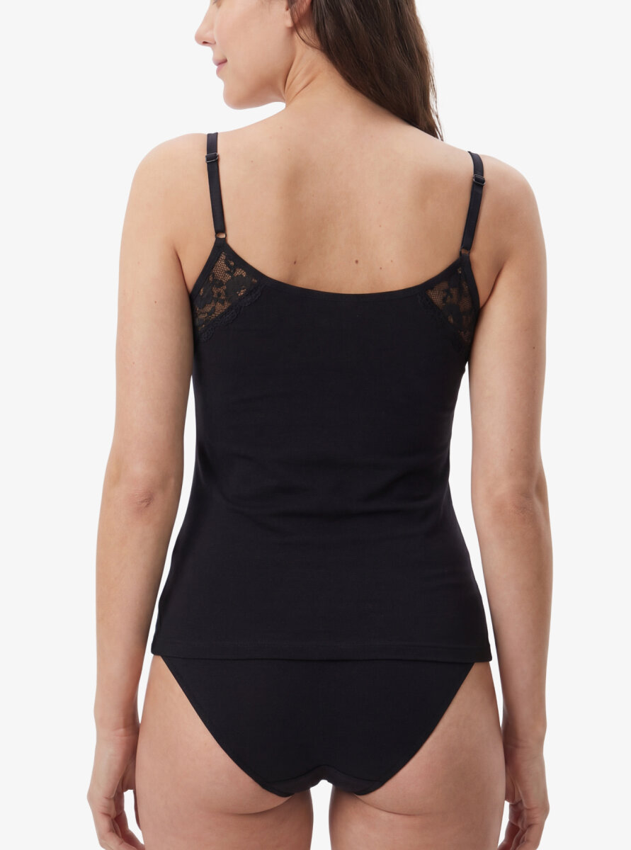 Kadın Atlet İnce Askılı Dantelli Private 1984 - Siyah