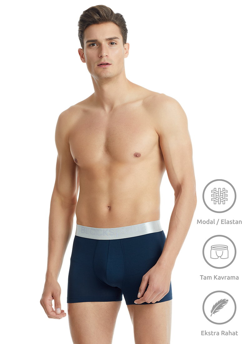 Erkek Modal Elastan Boxer Silver 9302 - Lacivert - 1