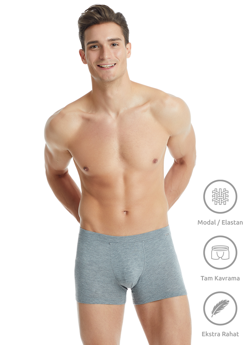 Erkek Modal Elastan Boxer Silver 9310 - Gri Melanj 