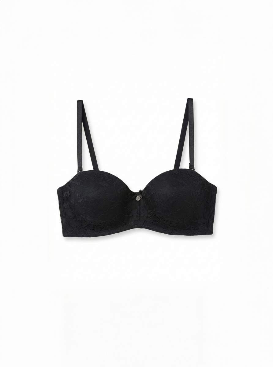 Straplez Destekli Sütyen Dantelli - 3012 - Siyah - 1