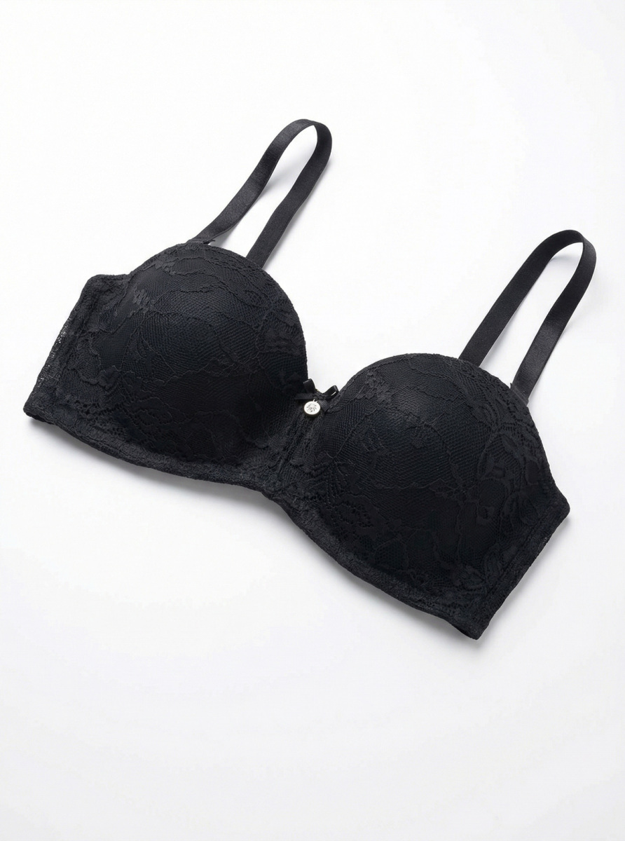 Straplez Destekli Sütyen Dantelli - 3012 - Siyah - 2