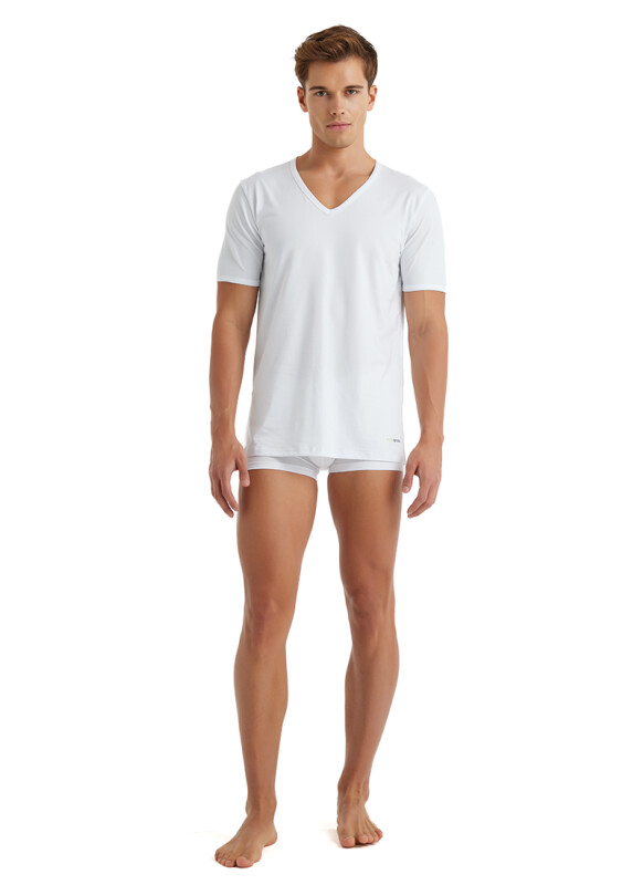 Erkek Tshirt V Yaka Tender Cotton 9239 - Beyaz - Blackspade (1)