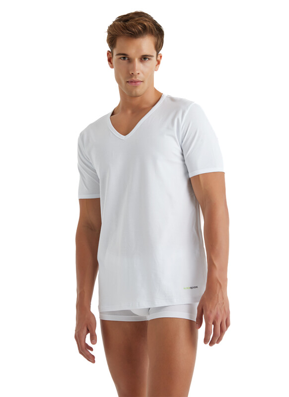 Erkek Tshirt V Yaka Tender Cotton 9239 - Beyaz - Blackspade