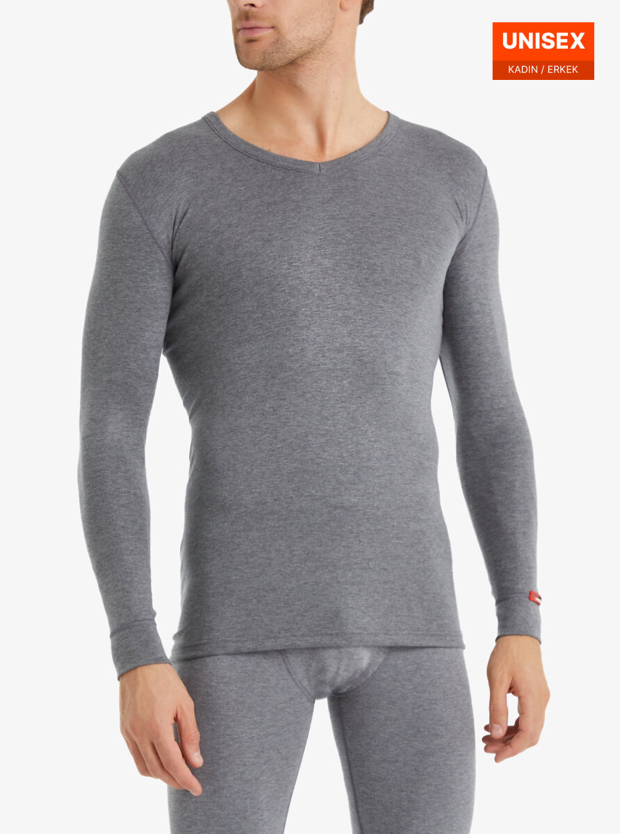 Unisex Termal Tişört 2. Seviye 1257 - Gri Melanj - 1