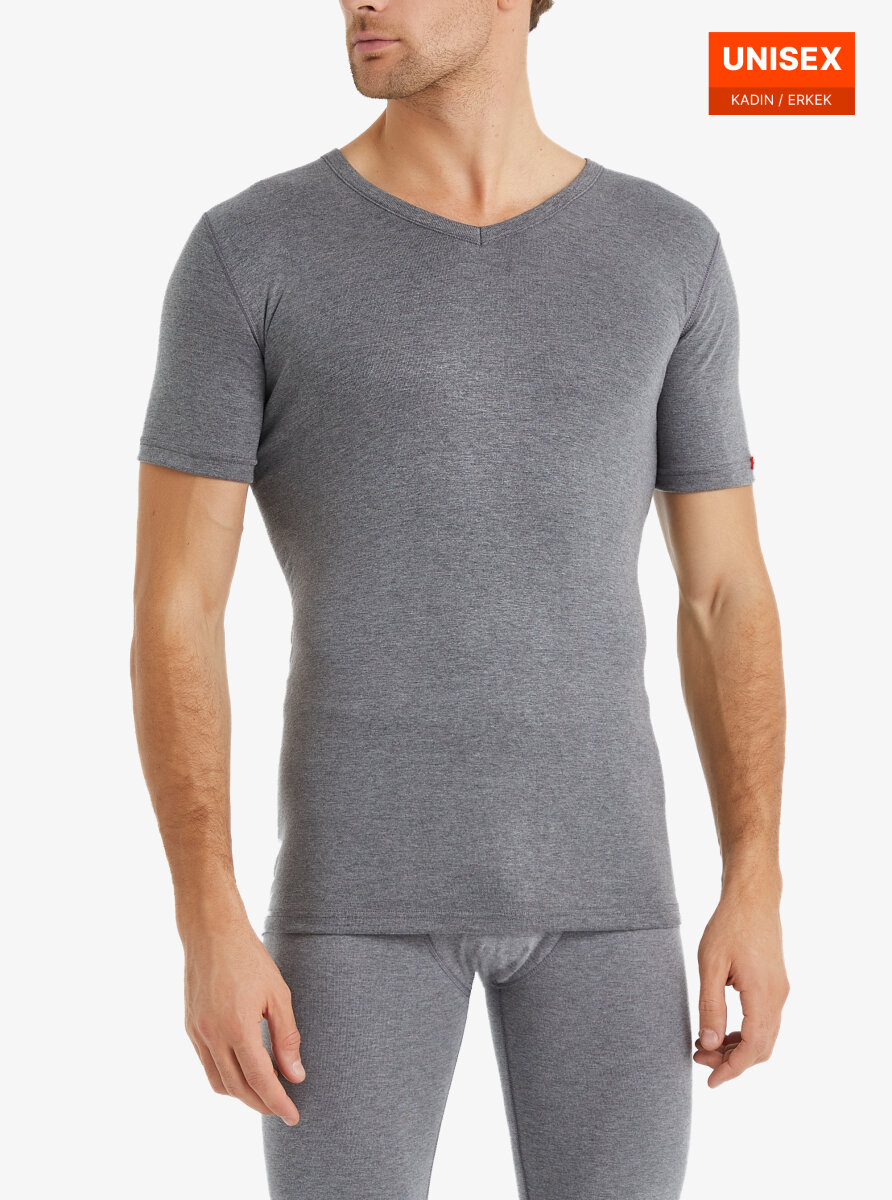 Unisex Termal Tişört 2. Seviye 1263 - Gri Melanj - 1